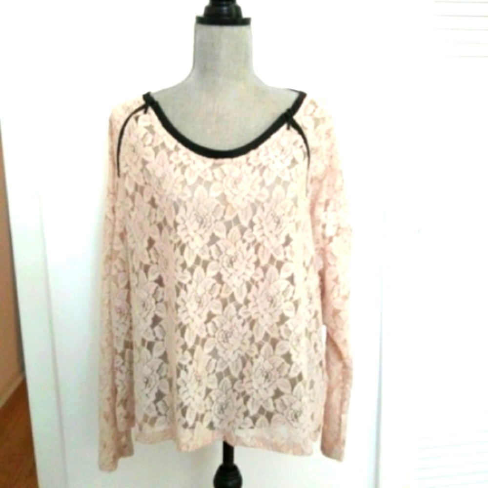 DKNY Jean Womens Beige/Black Trim Zipper Shoulders Lace Sassy Fun Versatile NWT